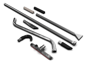 Industrial vacuum accessories including hoses, nozzles, brushes, floor tools, filters, adapters and collection kits.